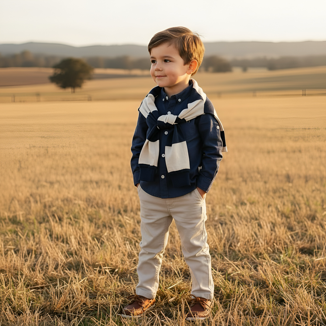 Boys Freddie Rugby Polo - Cream Stripe