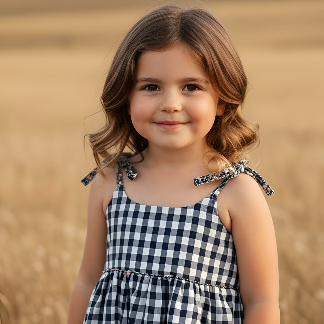 Girls Eden Dress - Navy Check