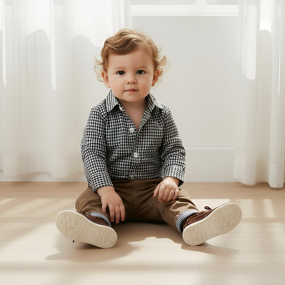 Baby Boys Dress Shirt Romper - Navy Gingham