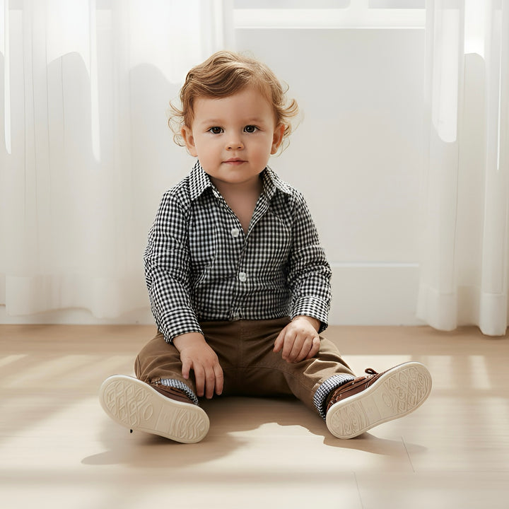 Baby Boys Dress Shirt Romper - Navy Gingham