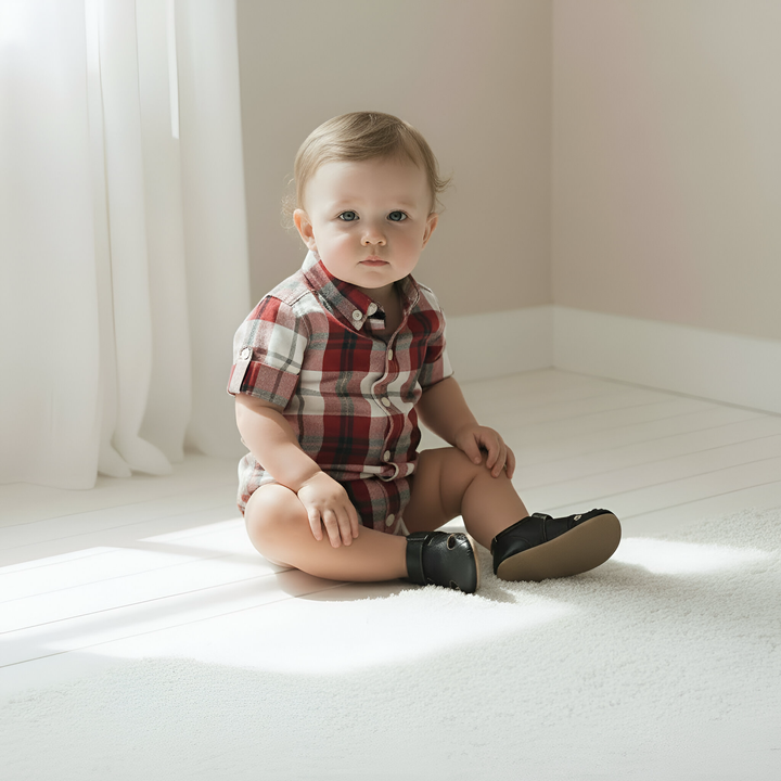 Baby Boys Dress Shirt Romper -  Red Plaid 26