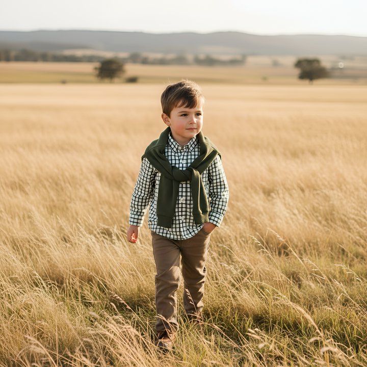 Boys Oxford Dress Shirt - Olive Check