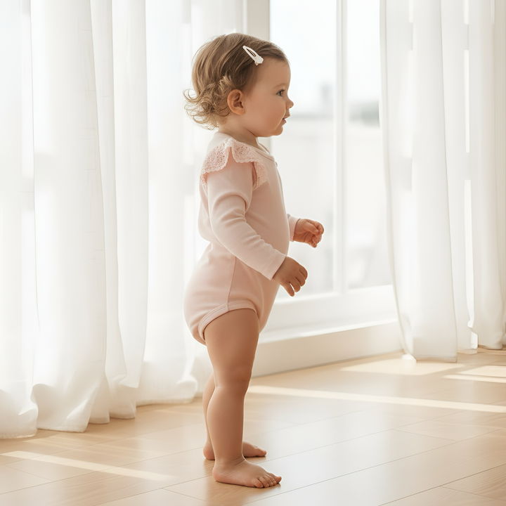 Baby Girls Lace Sleeve Romper - Pink