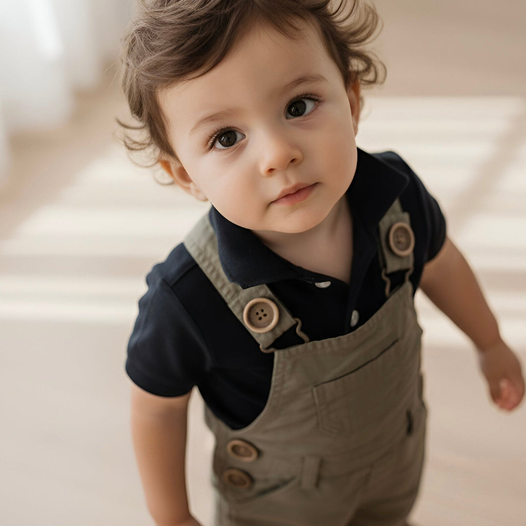 Baby Boys Polo Romper - Navy