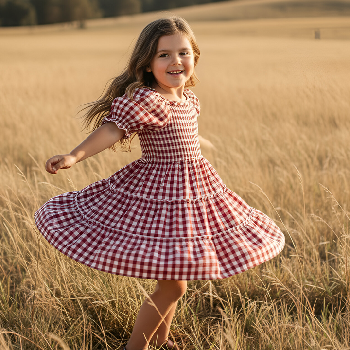 Girls Daisy Dress - Red Check 26