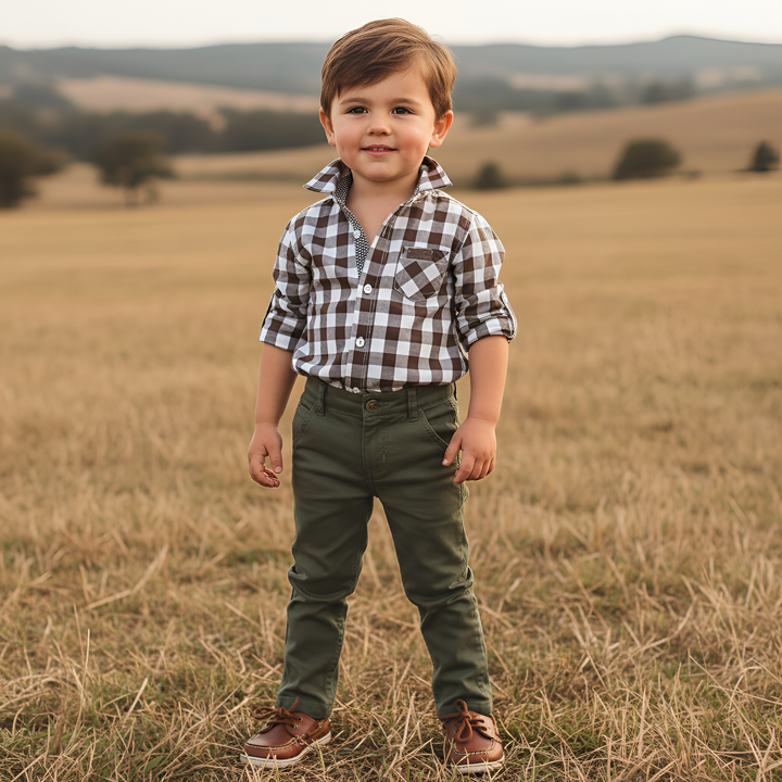 Boys Dress Shirt - Large Chestnut Check
