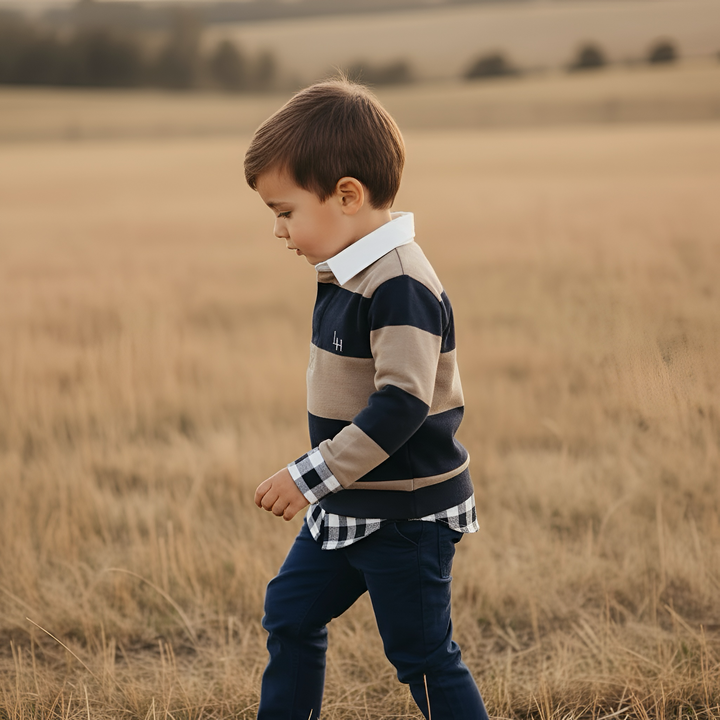 Boys Freddie Rugby Polo - Mocha Stripe