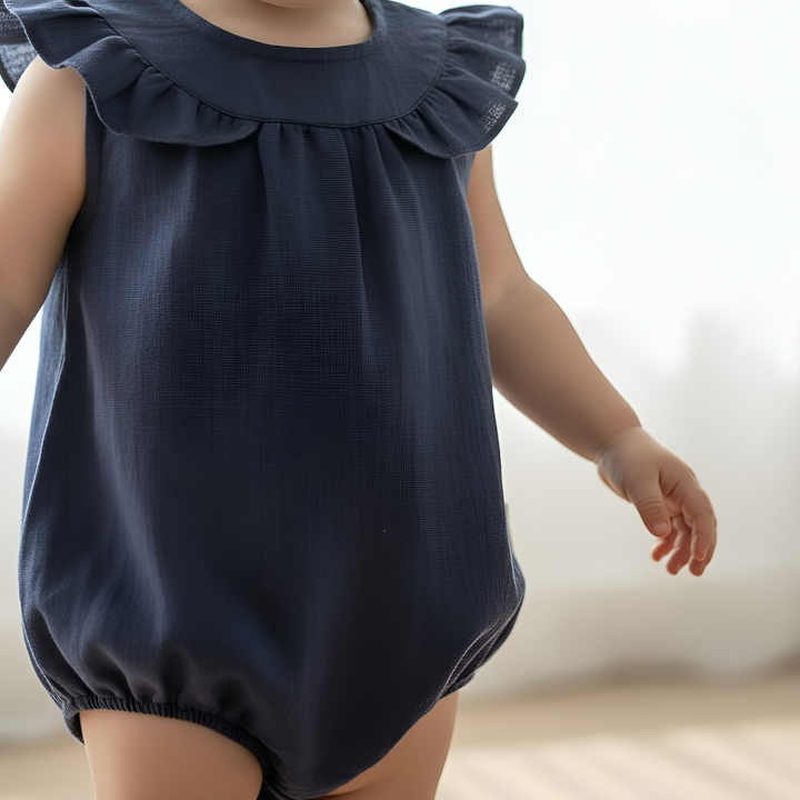 Baby Girls Neve Playsuit - Navy Linen