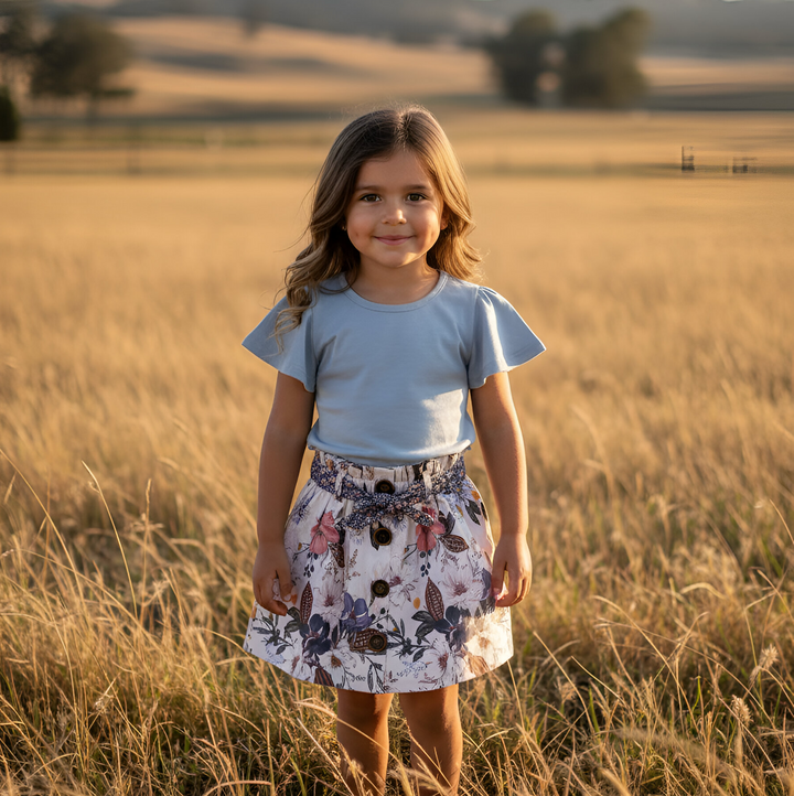 Girls Frill Sleeve Top - Blue