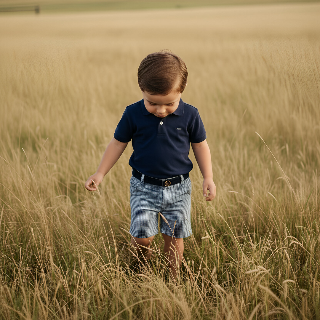Boys Oscar Shorts - Navy Gingham 26