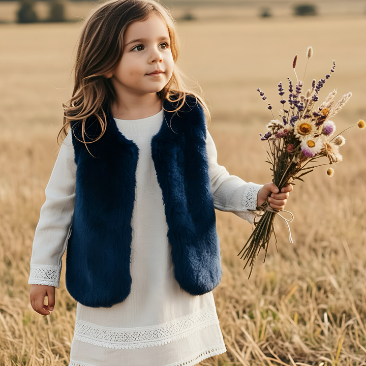 Girls Fur Vest -  Navy