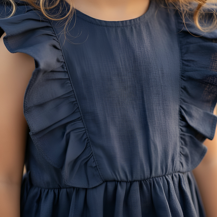 Girls Florence Summer Dress - Navy Linen