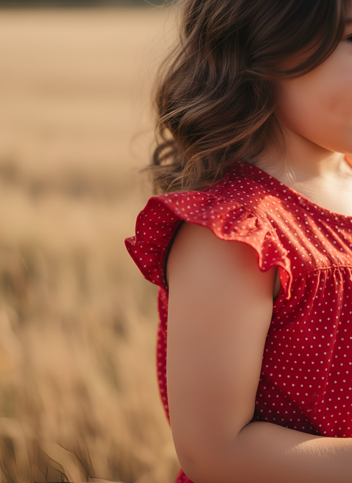 Girls Chloe Playsuit -  Red Polka Dots