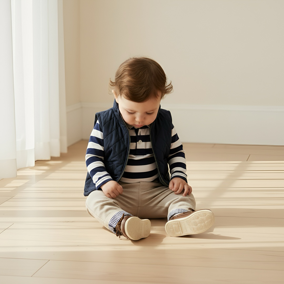 Baby Boys Freddie Polo Romper - Navy Stripe