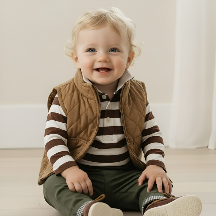 Baby Boys Freddie Polo Romper - Chestnut Stripe