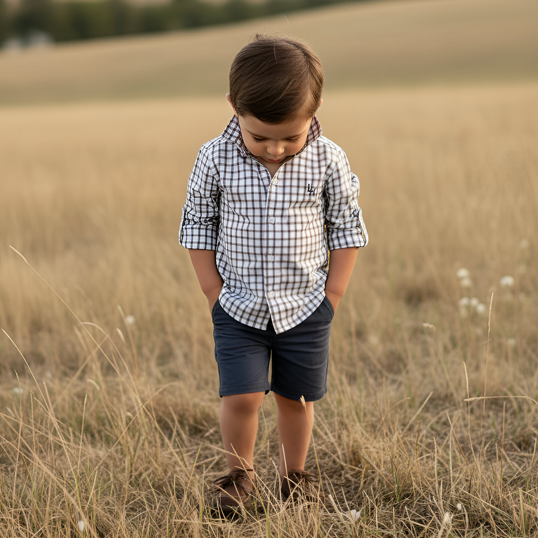 Boys Oxford Dress Shirt - Tan Check 26