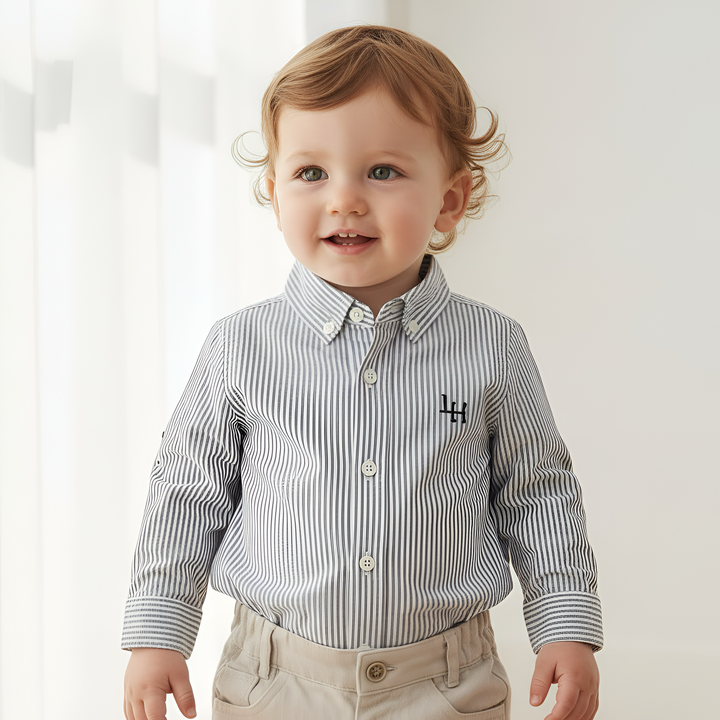 Baby Boys Dress Shirt Romper - Navy Pinstripe