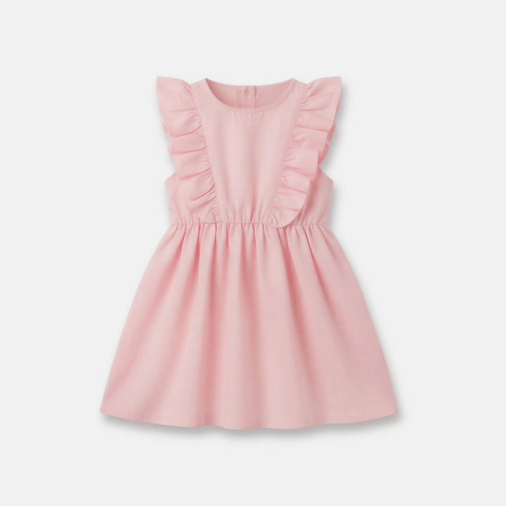 Girls Florence Summer Dress - Pink Linen