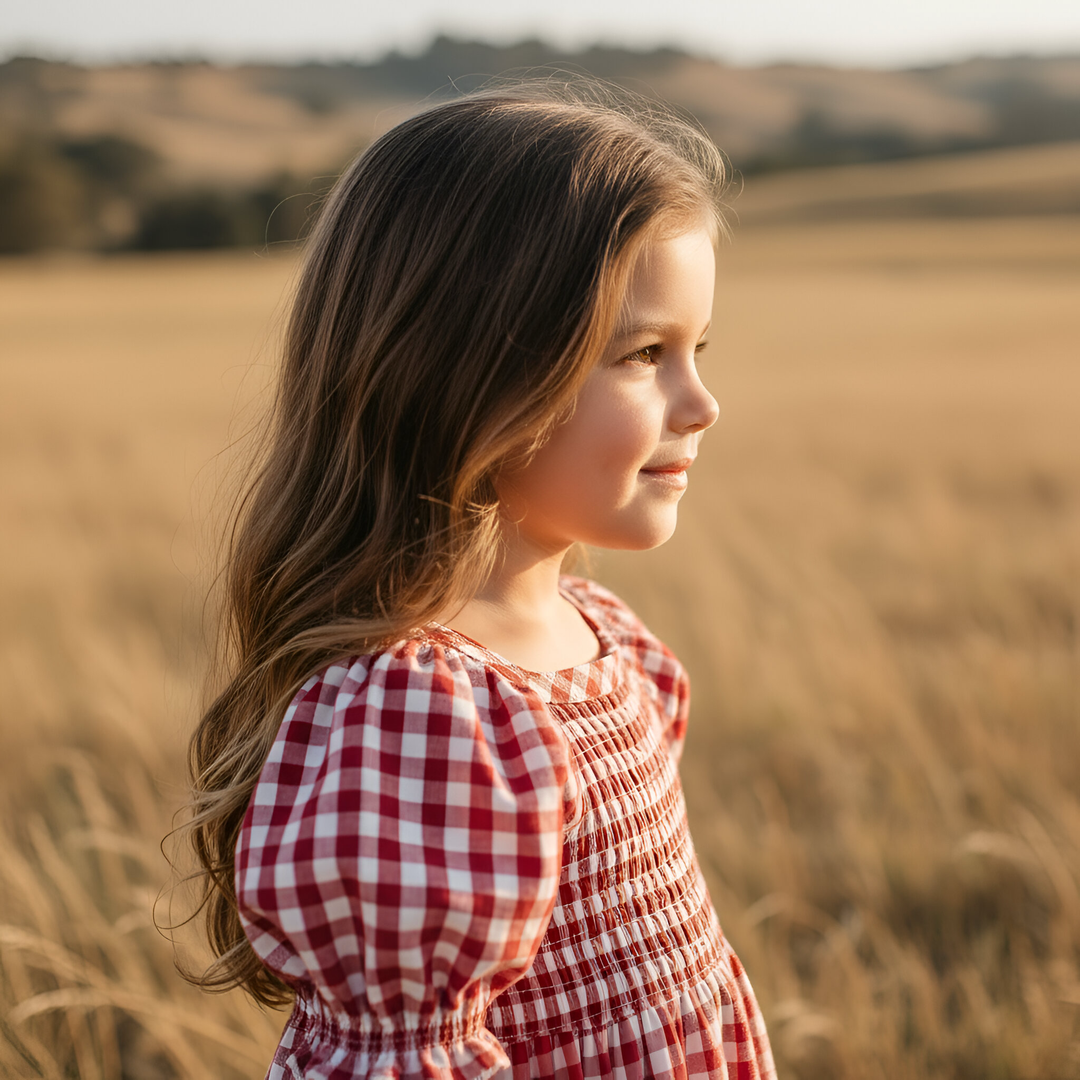 Girls Daisy Dress - Red Check 26