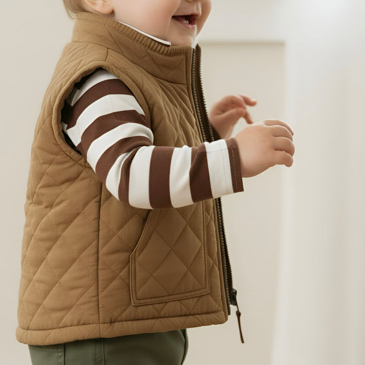 Baby Boys Freddie Polo Romper - Chestnut Stripe