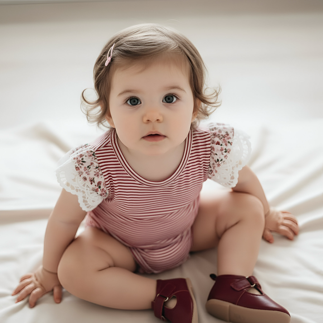 Baby Girls Knit Romper - Red Stripe