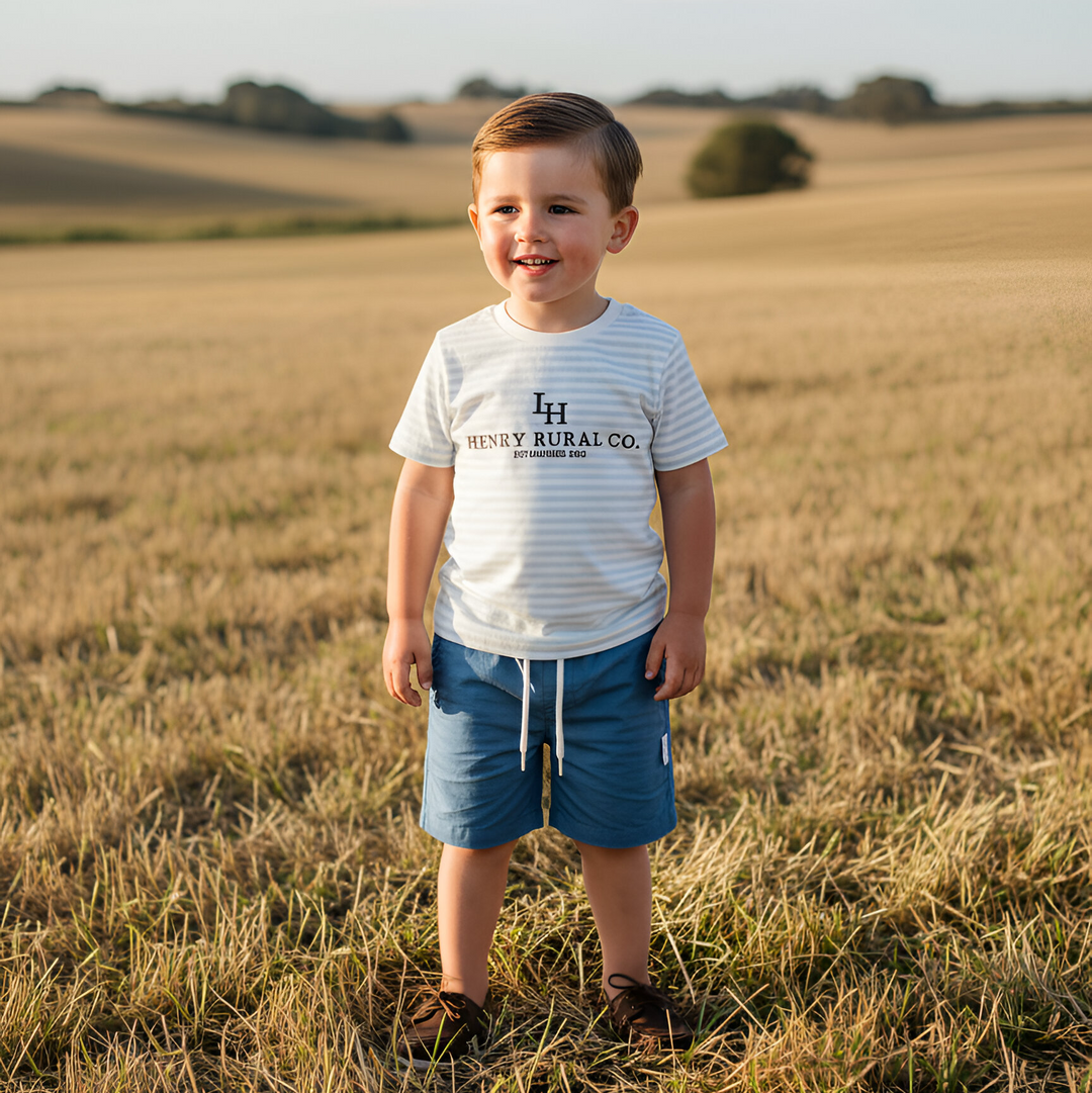 Boys Henry Rural Co Tee - Light Blue Stripe 26