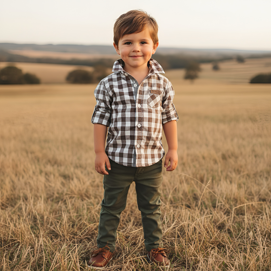Boys Dress Shirt - Large Chestnut Check