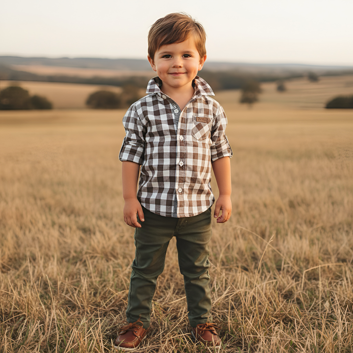 Boys Dress Shirt - Large Chestnut Check