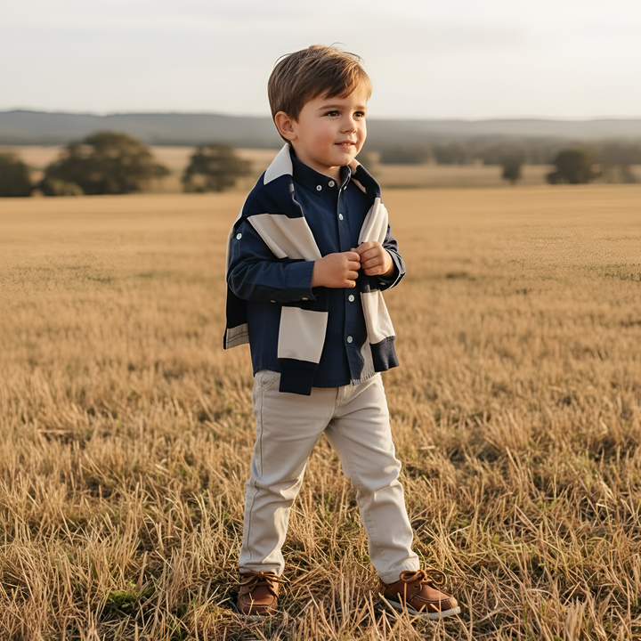 Boys Freddie Rugby Polo - Cream Stripe