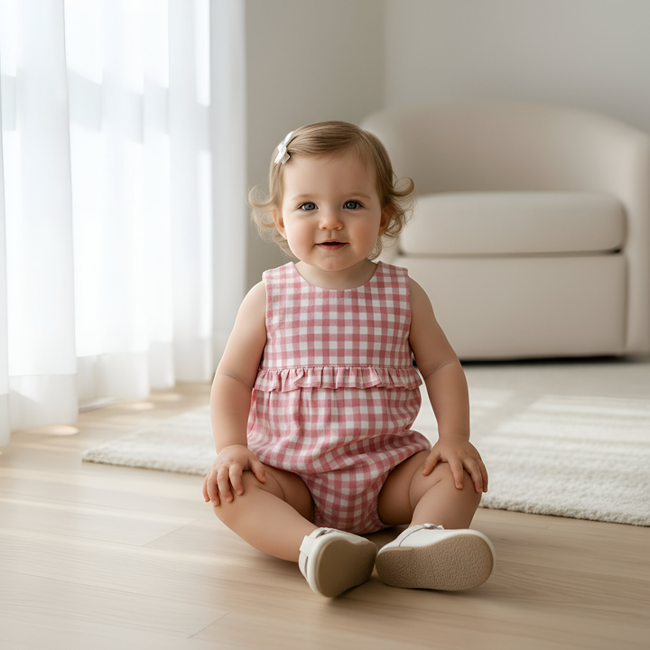 Baby Girls Nora Playsuit - Pink Check