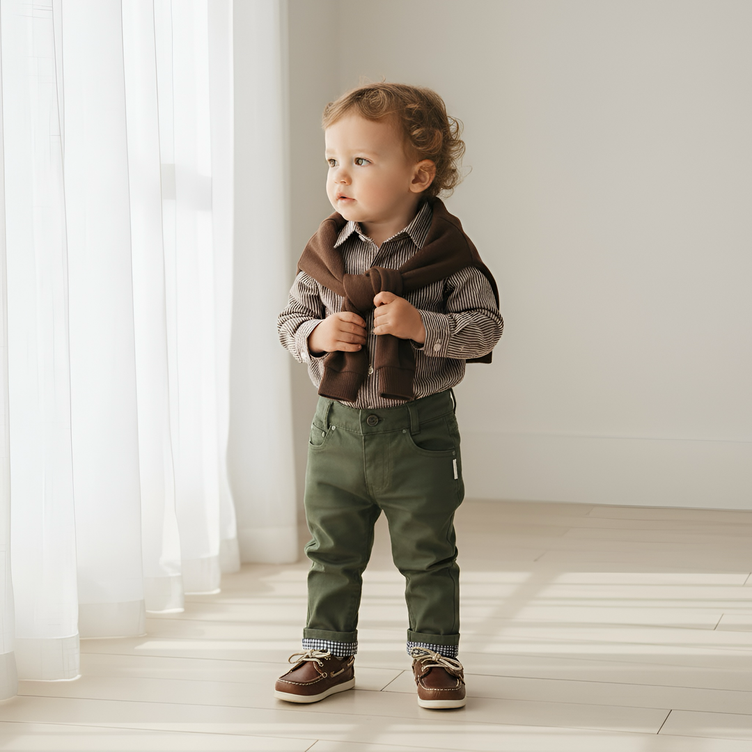 Baby Boys Oxford Dress Shirt Romper - Chestnut Stripe