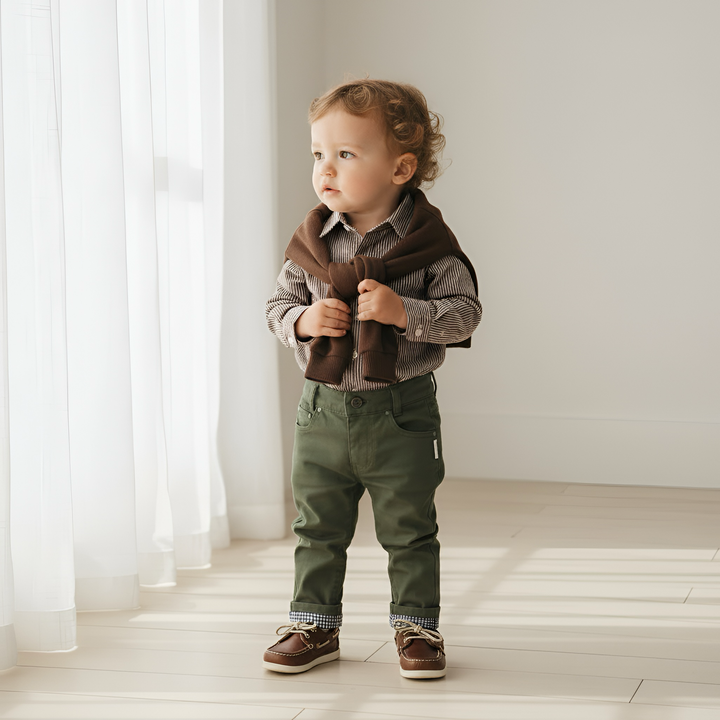 Baby Boys Oxford Dress Shirt Romper - Chestnut Stripe