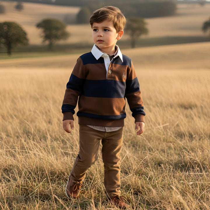 Boys Freddie Rugby Polo - Dark Chestnut/Navy