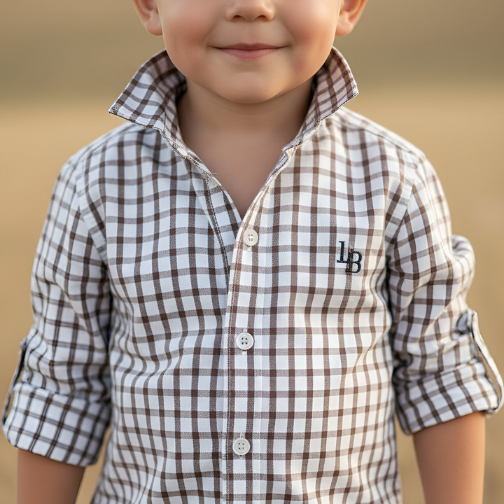 Boys Oxford Dress Shirt - Tan Check 26