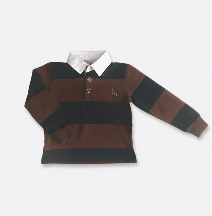 Boys Freddie Rugby Polo - Dark Chestnut/Navy