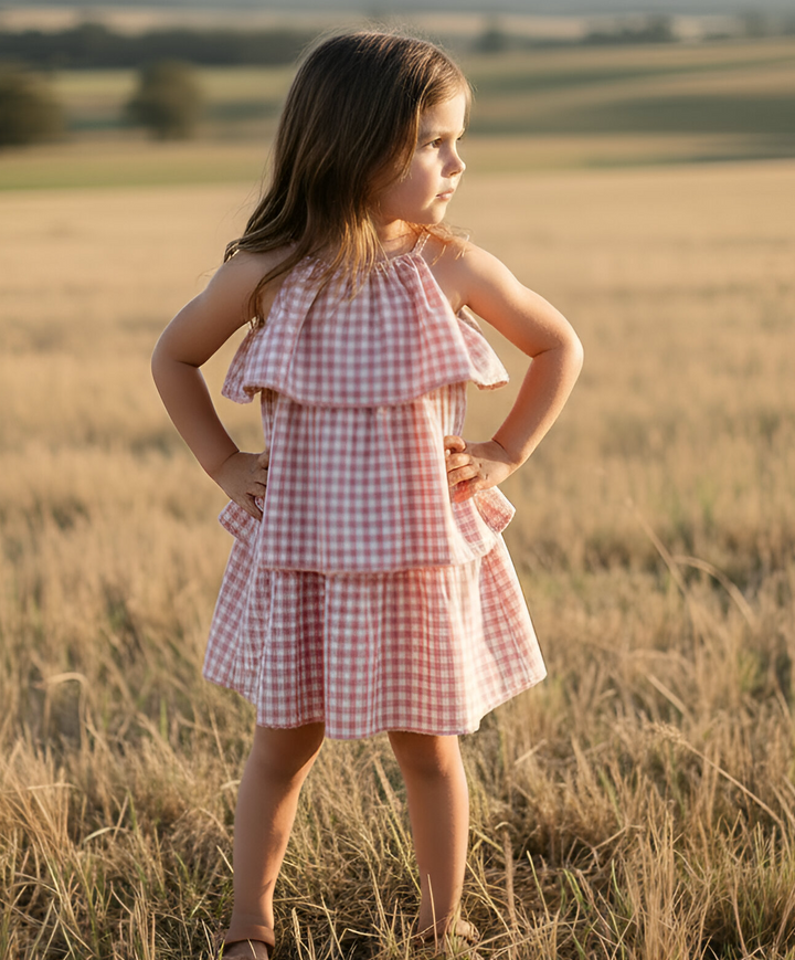 Girls Sadie Dress - Pink Check