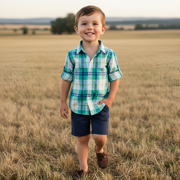 Boys Dress Shirt - Aqua Plaid 26