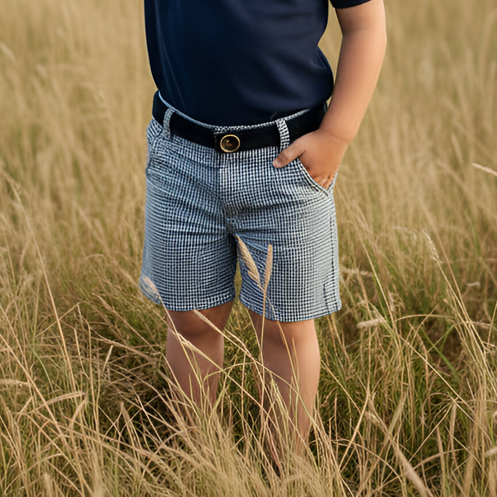 Boys Oscar Shorts - Navy Gingham 26