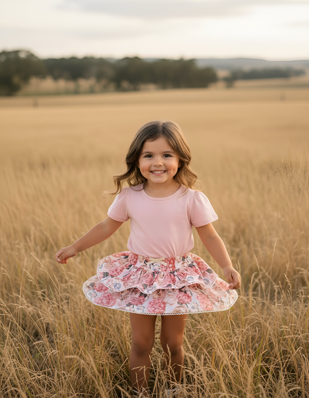 Girls Frilly Skirt - Pink Blossom