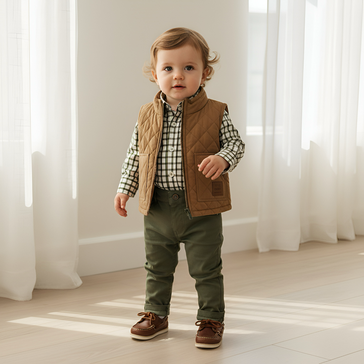 Baby Boys Oxford Shirt Romper - Olive Check