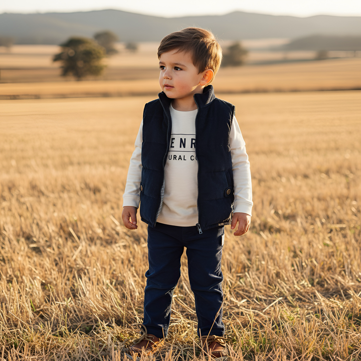 Boys Cooper Puffer Vest - Navy Corduroy