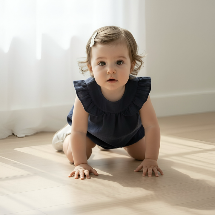 Baby Girls Neve Playsuit - Navy Linen