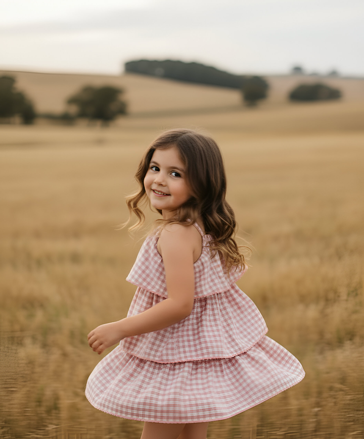 Girls Sadie Dress - Pink Check