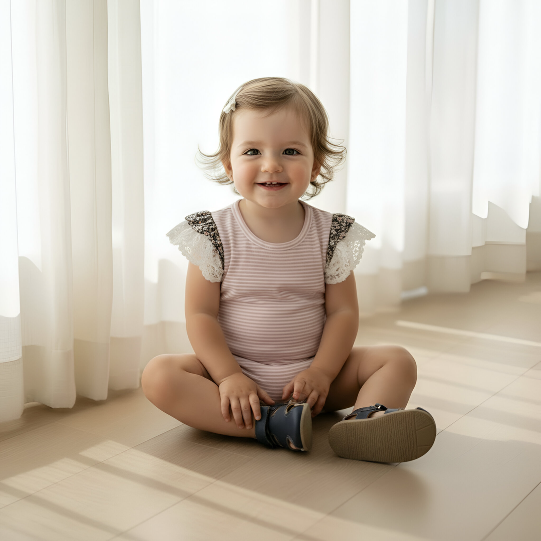 Baby Girls Knit Romper - Pink Stripe