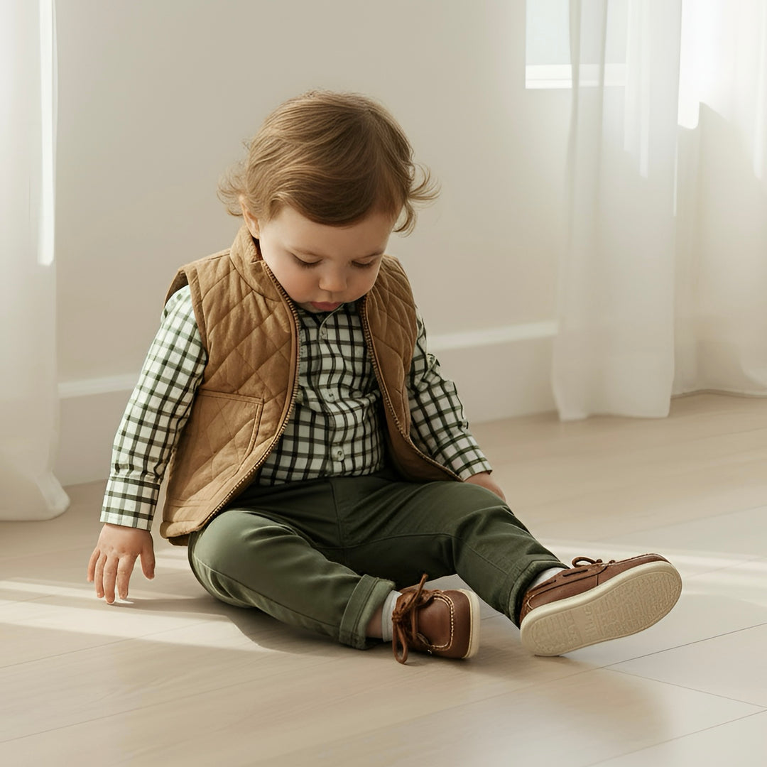 Baby Boys Oxford Shirt Romper - Olive Check