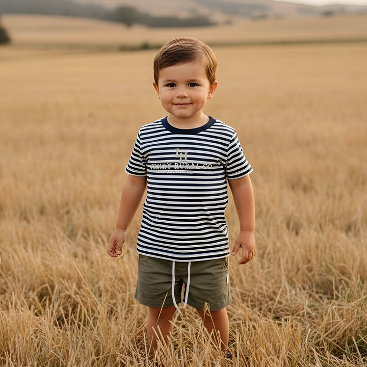 Boys Henry Rural Co Tee - Navy White Stripe