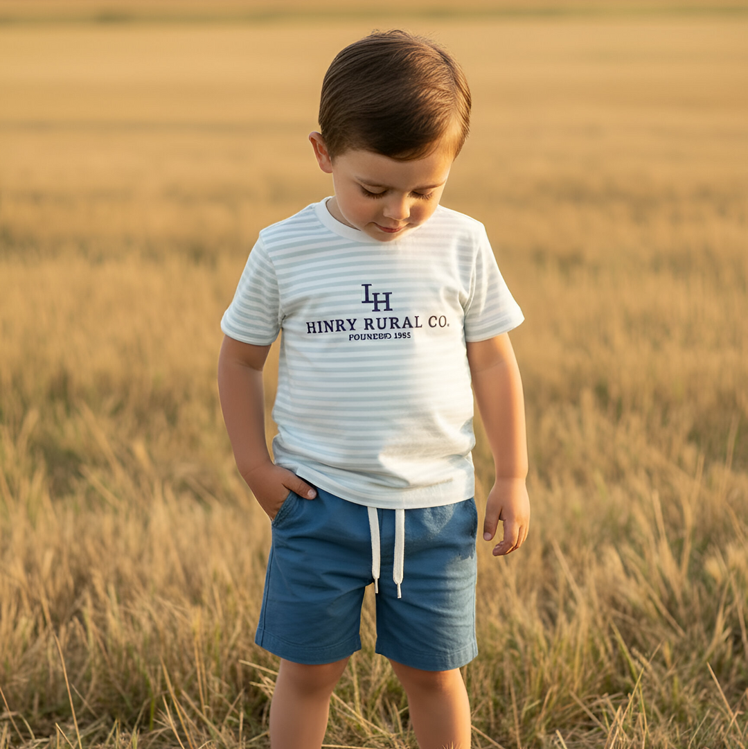 Boys Henry Rural Co Tee - Light Blue Stripe 26