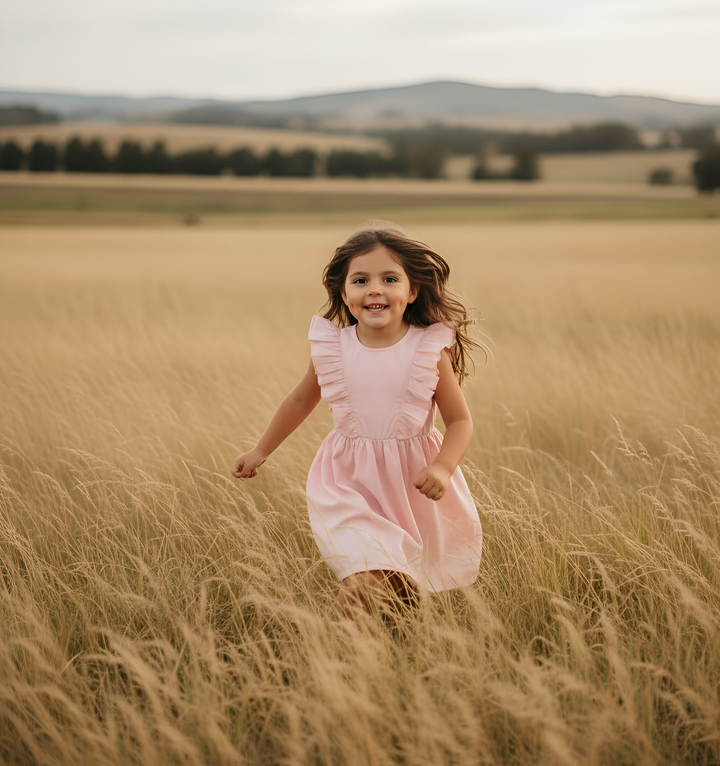 Girls Florence Summer Dress - Pink Linen