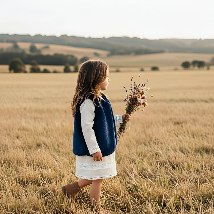 Girls Fur Vest -  Navy