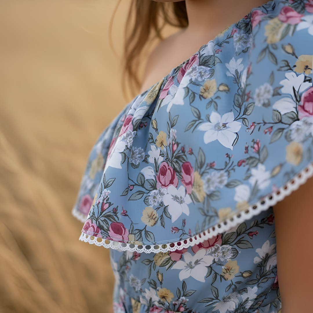Girls Rosie One-Shoulder Playsuit - Blue Blossom